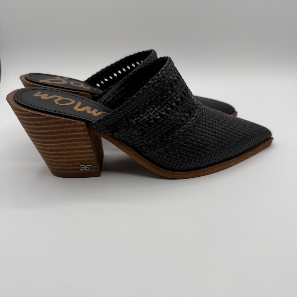 Sam Edelman Lilliana Black Woven Pointed Toe Mules Heels Size 8 Elegant - Picture 2 of 16